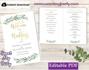 Greenery Wedding Program booklet template,Greenery Wedding Order of Service template, (78)